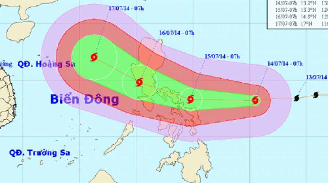 Dự báo thời tiết - Ngày, đêm 16/07/2014 và tin bão gần Biển Đông (Rammasun)