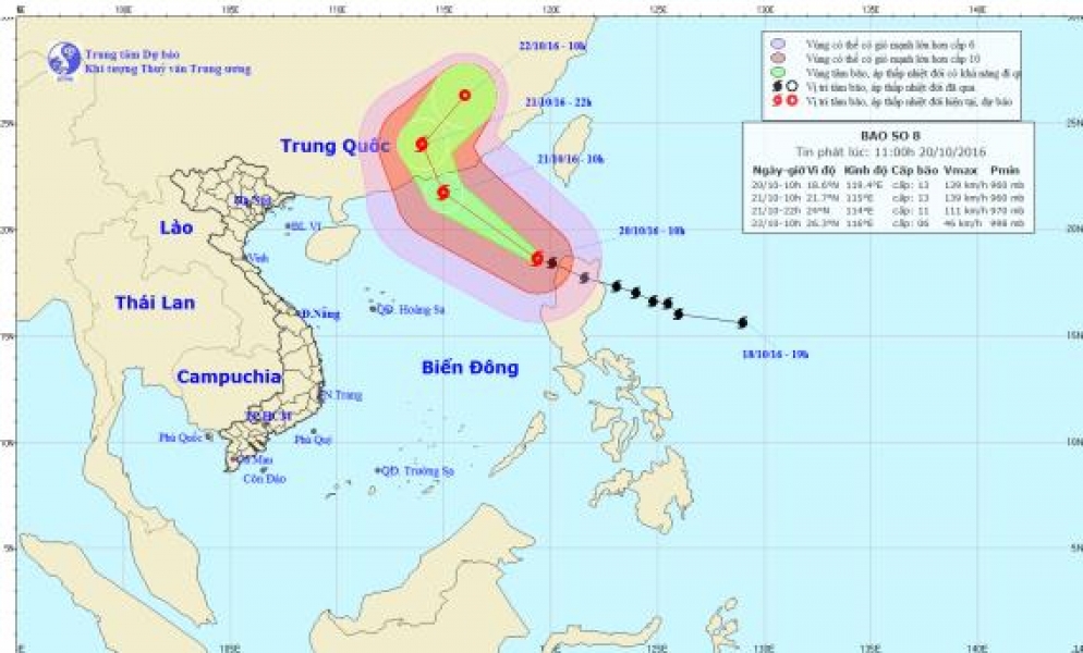 TIN PHÁT LÚC 11H NGÀY 20/10/2016 TIN BÃO TRÊN BIỂN ĐÔNG (CƠN BÃO SỐ 8)