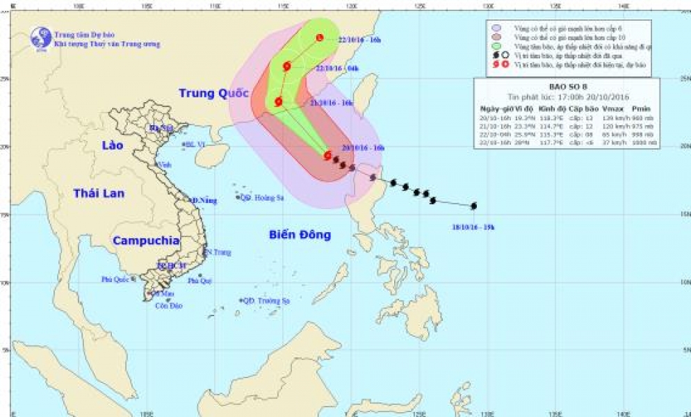 TIN PHÁT LÚC 17H NGÀY 20/10/2016 TIN BÃO TRÊN BIỂN ĐÔNG (CƠN BÃO SỐ 8)