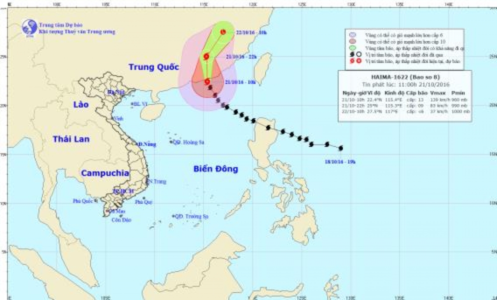 TIN PHAT LÚC 11H NGÀY 21/10/2016 TIN BÃO TRÊN BIỂN ĐÔNG (CƠN BÃO SỐ 8)